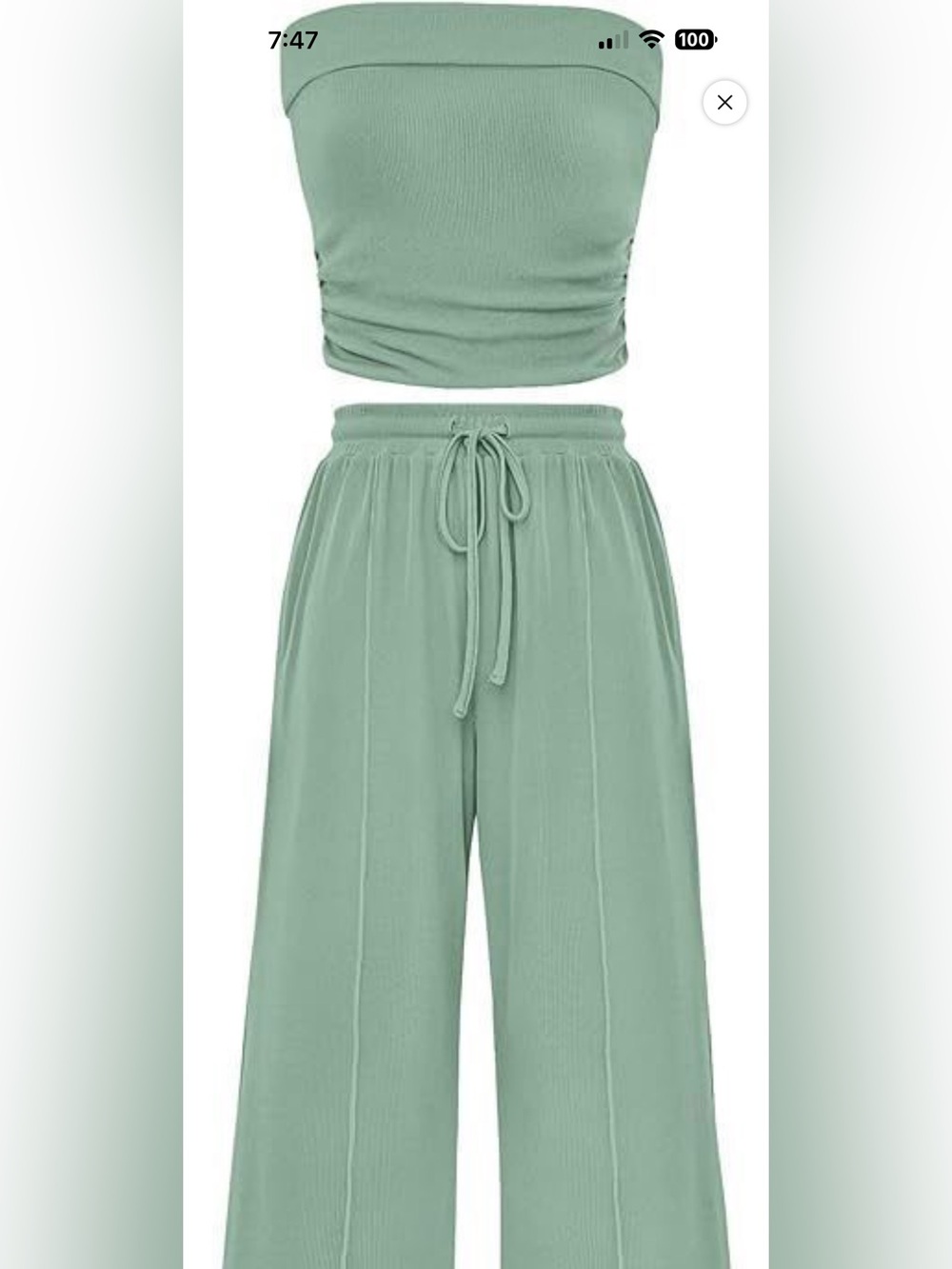 NWT Sage Green Strapless Wide Leg Pant Set - Large